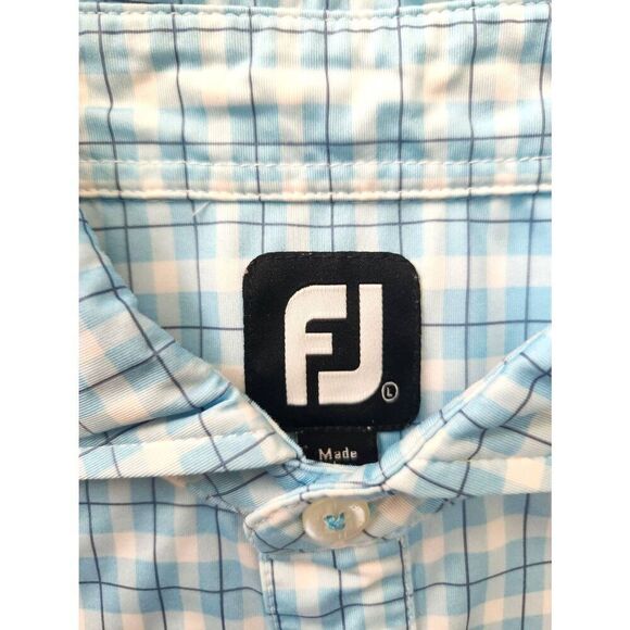 FootJoy FJ men's Large Pocket Polo plaid blue white performance 3 button poly - Picture 2 of 7